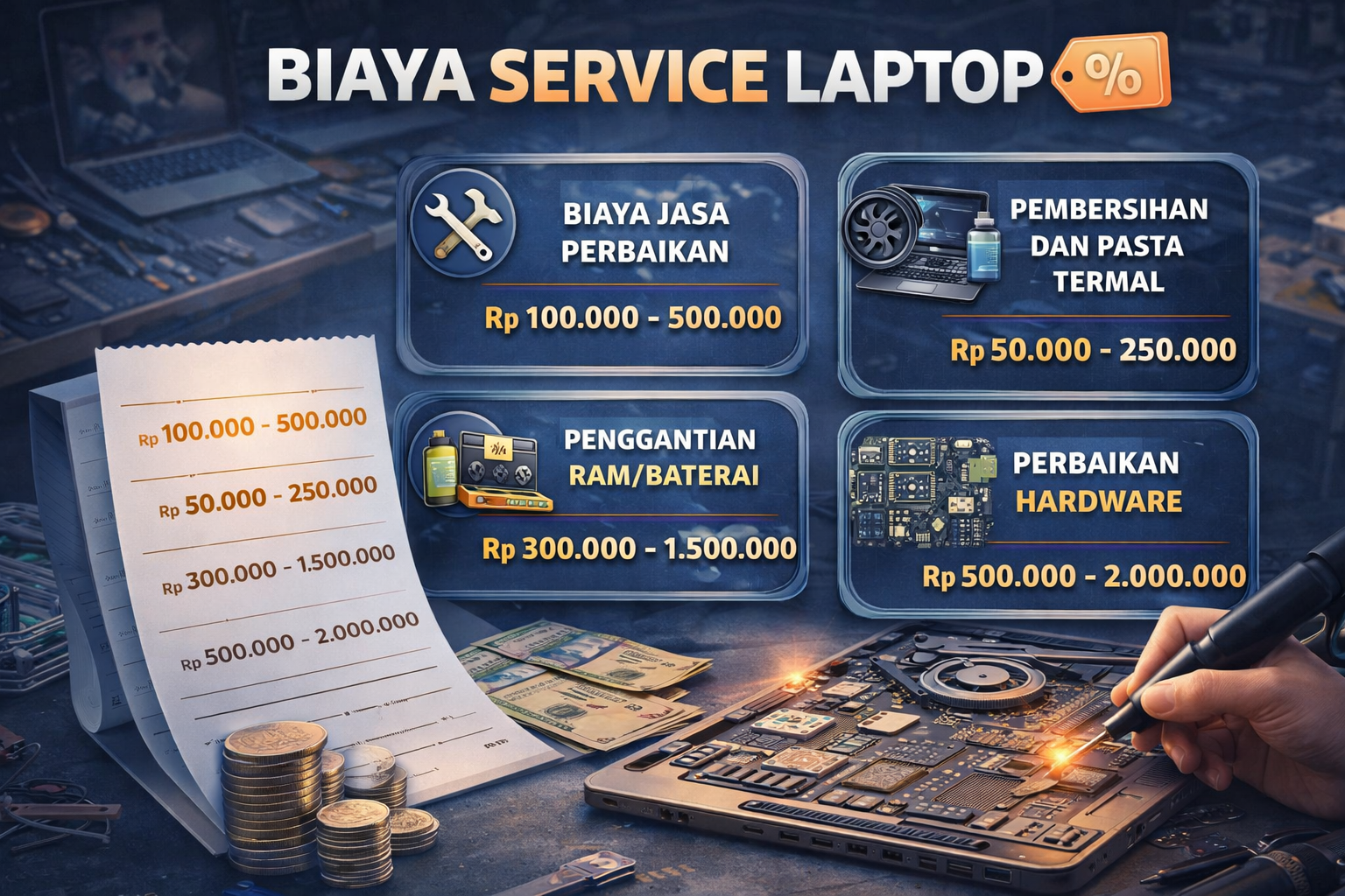 Biaya service laptop dan faktor yang memengaruhinya