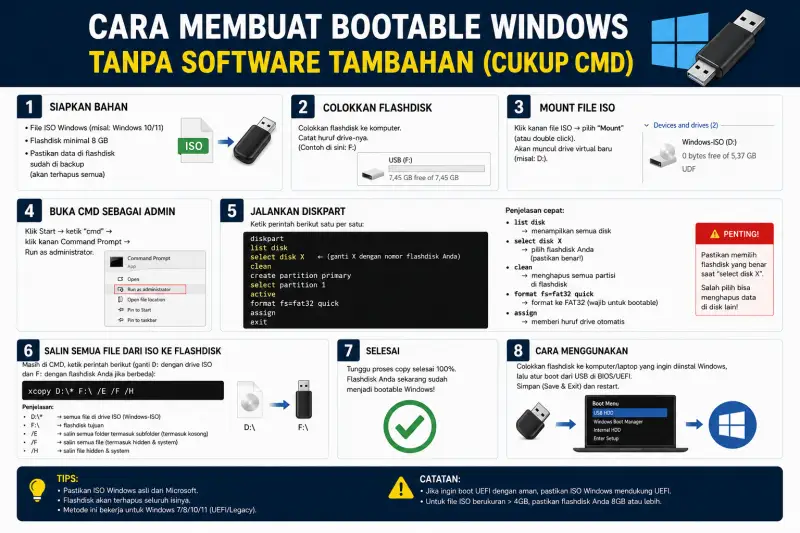 Cara Membuat Bootable Windows Tanpa Software Tambahan (Cukup CMD)