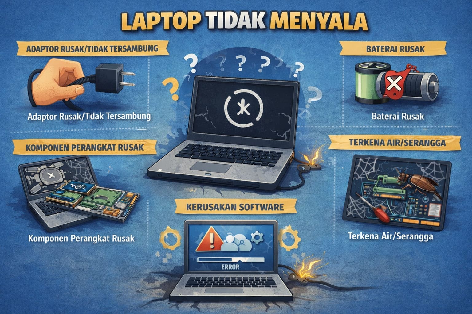 Penyebab laptop tidak menyala dan cara mengatasinya