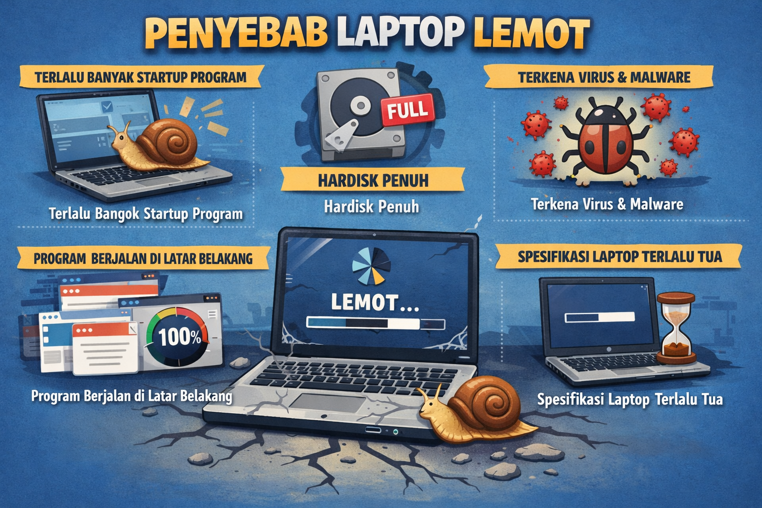 Penyebab laptop lemot dan cara mengatasinya
